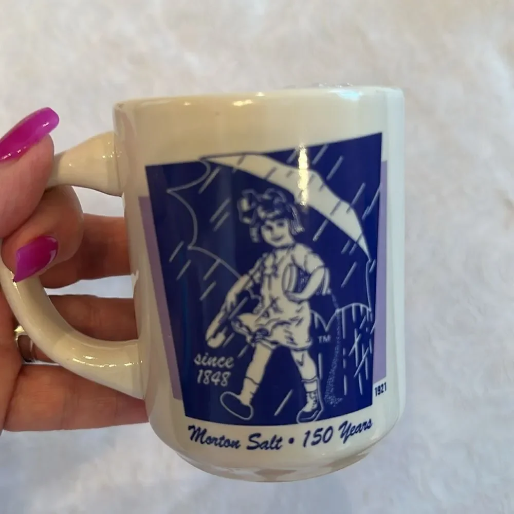 Morton Salt Girl Coffee Mugs 150 Years Commemorative Mugs Set of 4